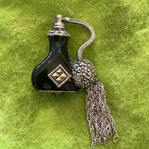 Judith Jack Jewelry - Vintage silver Judith Jack marcasite black perfume brooch with hanging tassels